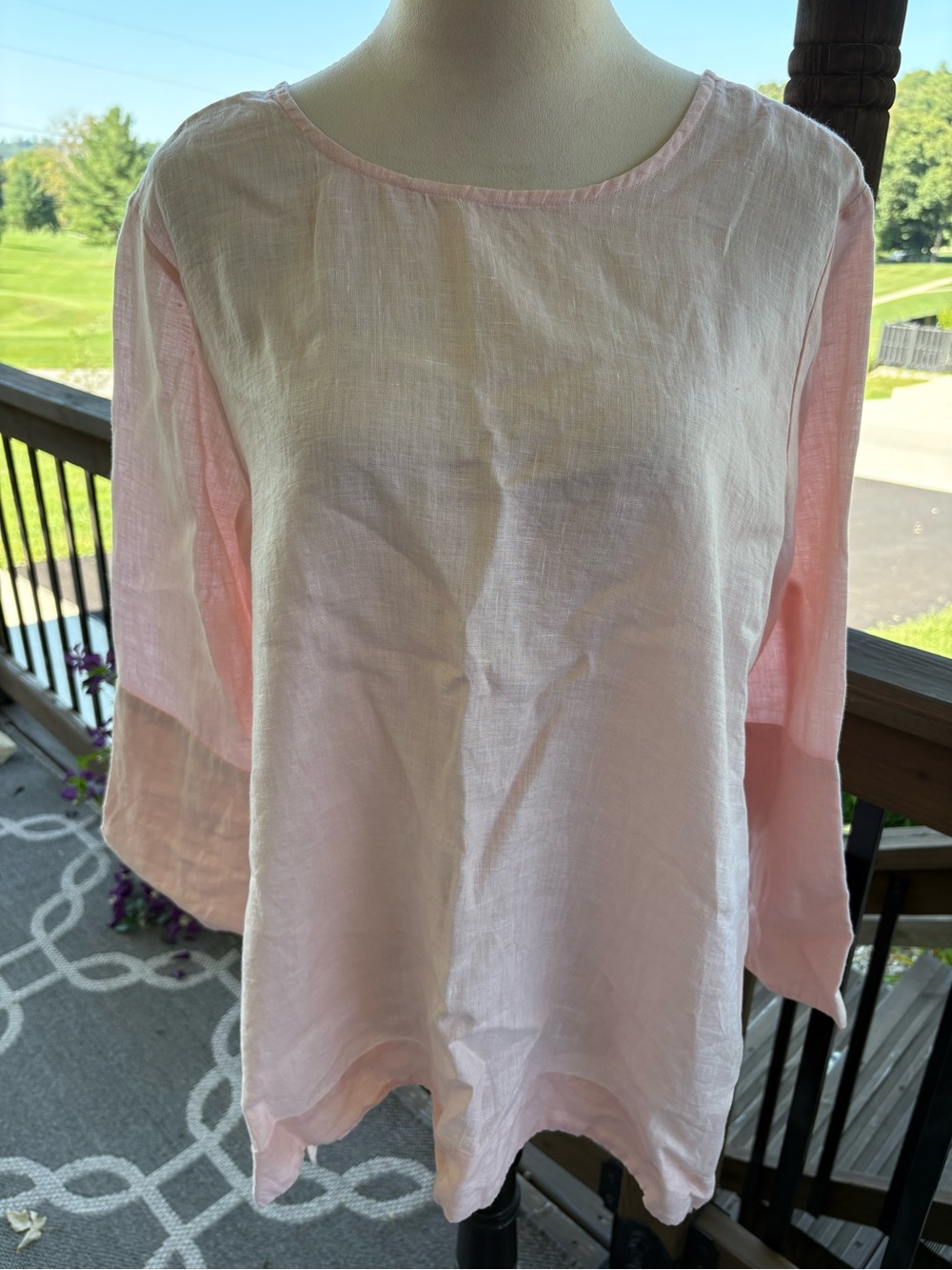 NWT Roller Rabbit Linen Jeanne Tunic Top Soft Pink High-Low Side Slit Blouse M